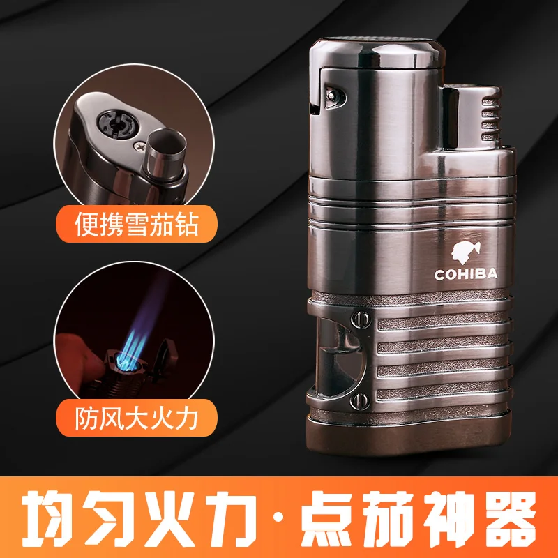 COHIBA мини металлический ветрозащитный Карманный Зажигалка для сигар с 4 струйным