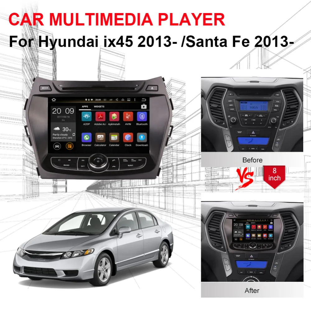 Sale Android 9.0 Car Dvd Gps player For Hyundai ix45 2013-2018 Car multimedia player Audio Stereo GPS Navigation Radio RDS Head unit 2