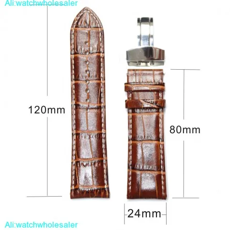 24mm Great Brown All Genuine Leather Unisex Watch Band Straps WB1037A24GB