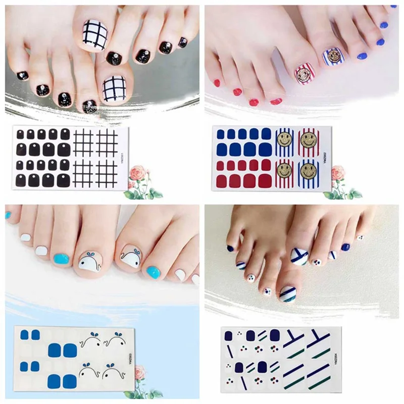 24PCS fashion design cute toes latest French style candy colorful fake toe False Nails Nail Stickers