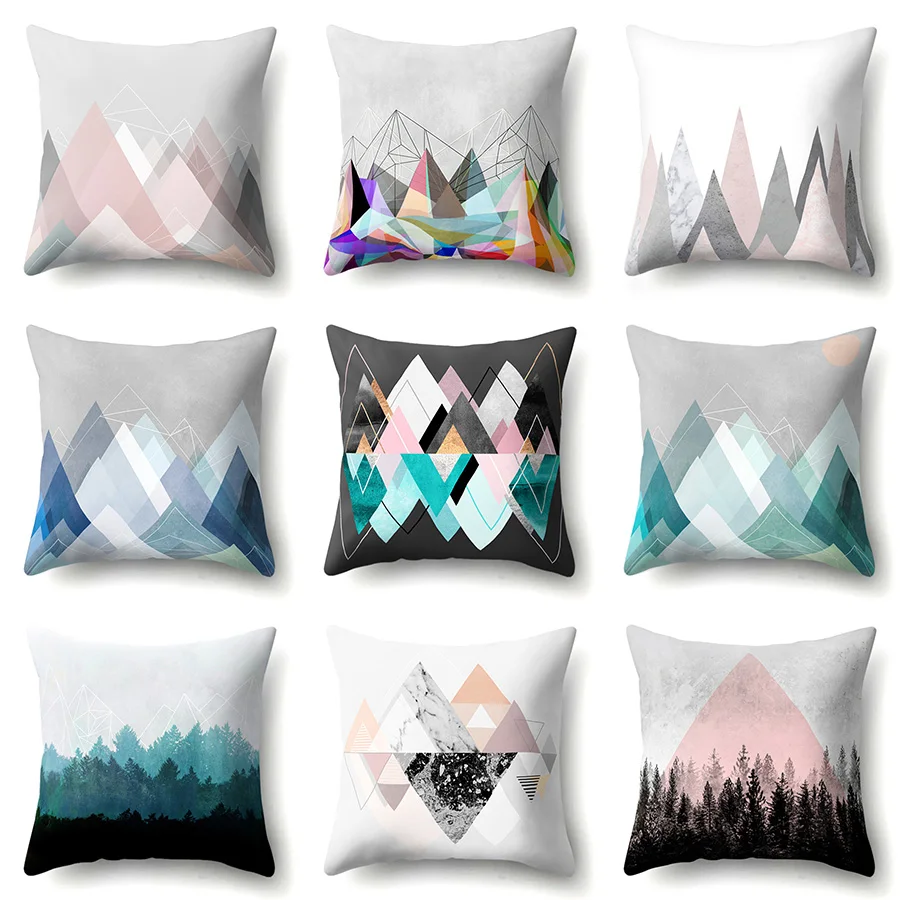 

Geometric Mountain Printed Polyester Cushion Cover Decorative Office Home Throw Pillow Cover Cojines Kussenhoes Almofada