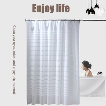 

White Stripe Waterproof Mildewproof Thicken Bathroom Curtain Large Mildew Resistan Curtain QP2