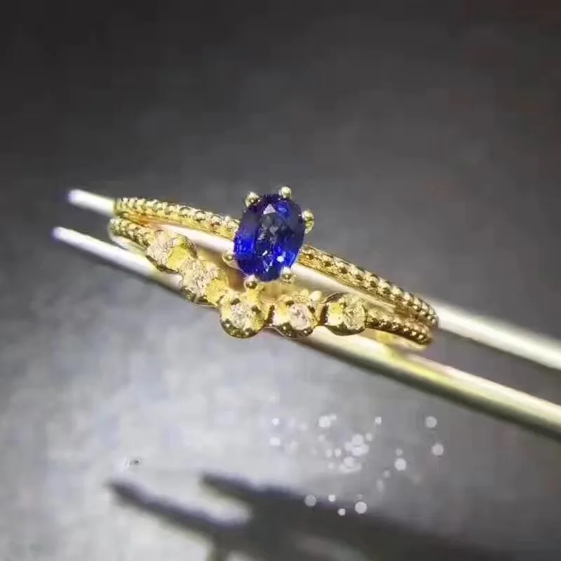 Синий сапфир кольцо натуральной синий сапфир 925 серебро 4*5 мм gemstone Fine jewelry