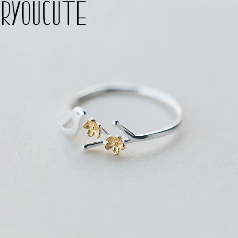 RYOUCUTE 100% Настоящее серебро цвет ювелирные изделия Модные кольца с милыми птицами