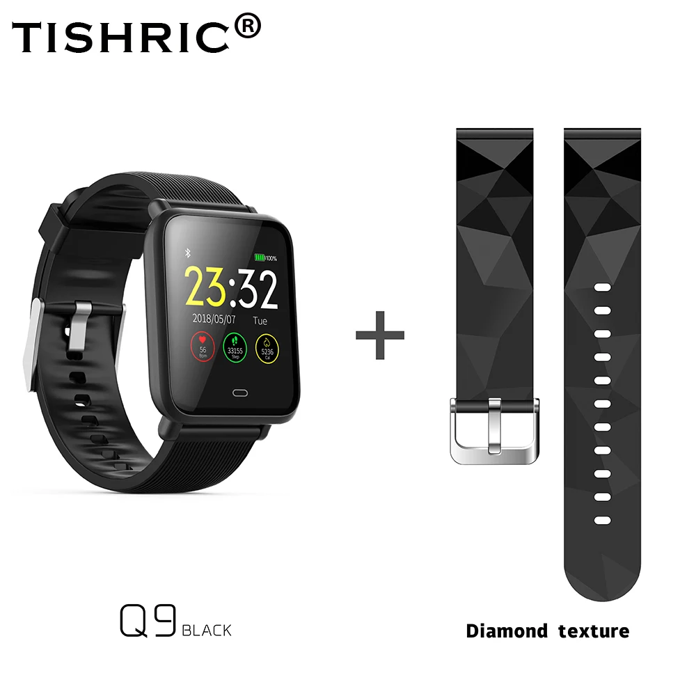 TISHRIC gps Q9 умные часы браслет для женщин/мужчин Ip67 Водонепроницаемый Спорт Поддержка Android IOS Apple Iphone смарт часы браслет - Цвет: Black