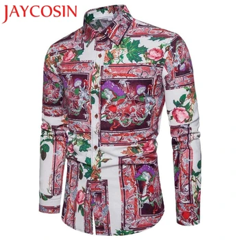

2018 Personality Men's Summer Casual Slim Long Sleeve Printed Shirt Top Blouses Dropshipping August 6