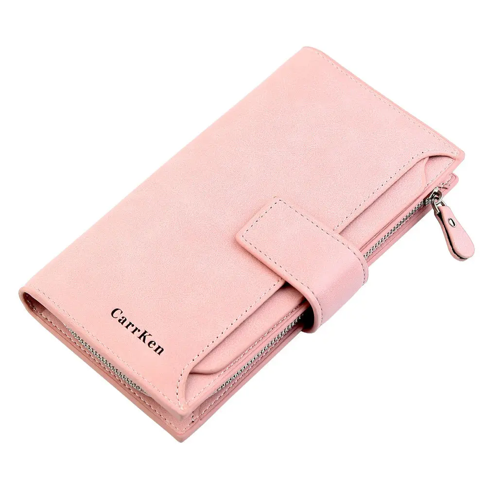 Абсолютно модный женский кожаный клатч кошелек длинный держатель для карт Чехол кошелек - Цвет: Розовый