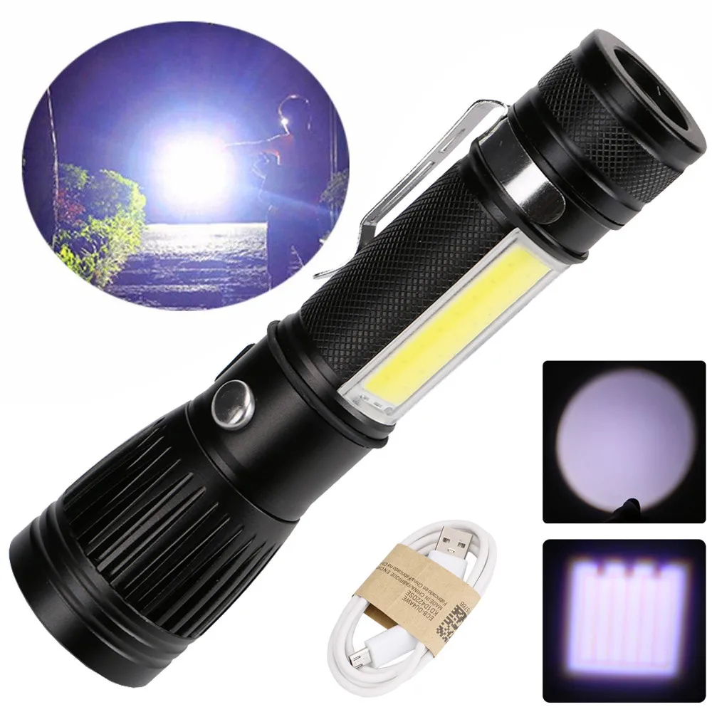 

New T6 COB Flashlight Zoomable LED Torch 18650 USB Rechargeable Light Lamp LED Torch Flashlight Latarka Handheld Linterna