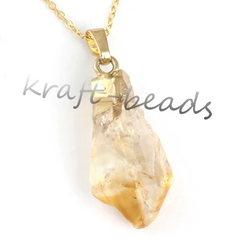 

Kraft-beads Popular Gorgeous Light Yellow Gold Color Irregular Shape Pendant Yellow Quartz Citrines Necklace Link Chain