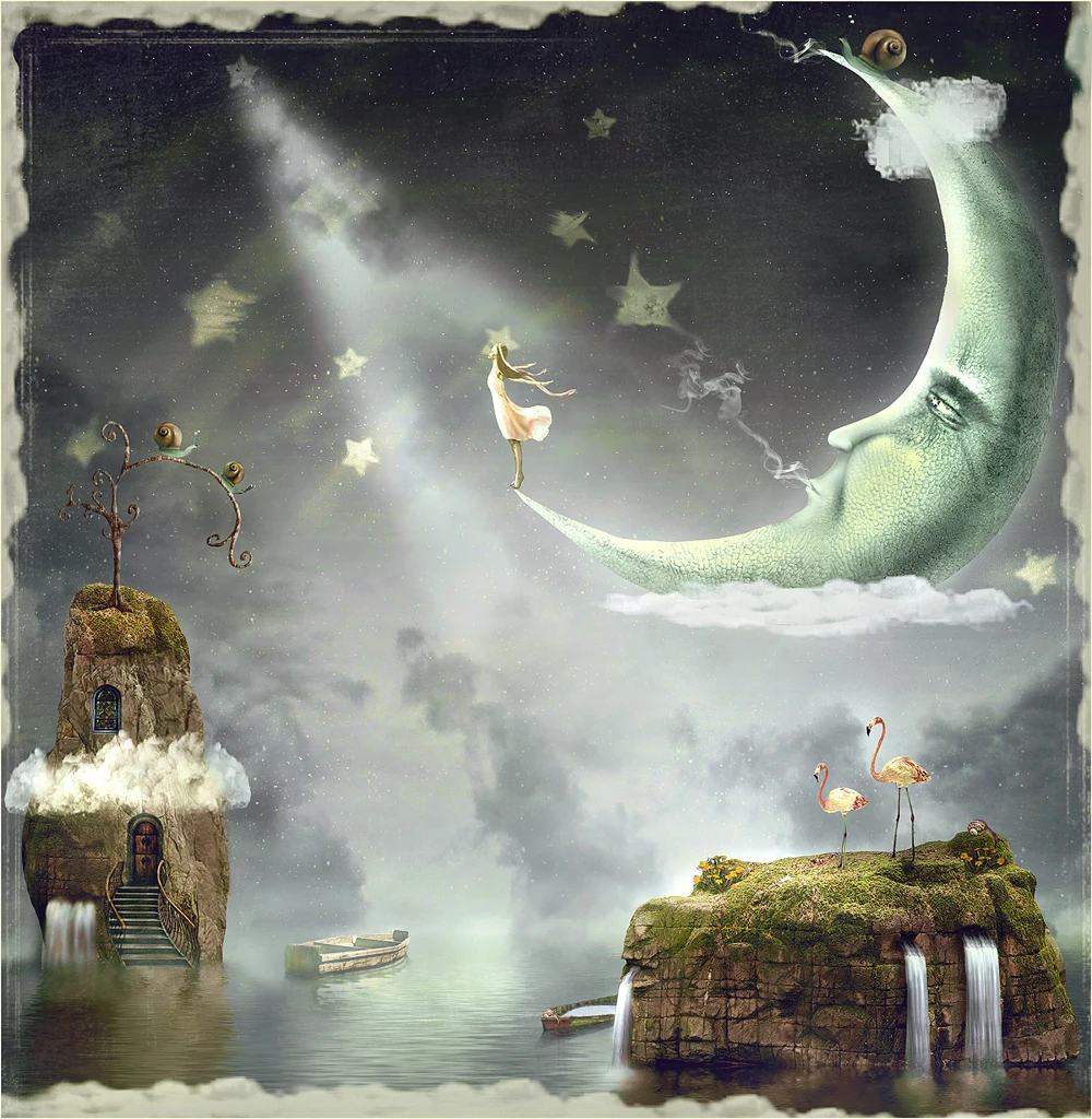 

Gorgeous Sky Beautiful Ink Sea Moon Island Backgrounds High-grade Vinyl cloth Computer printed children photo backdrop