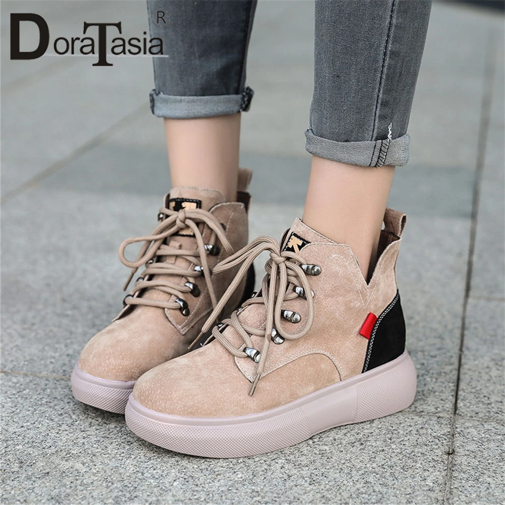 Goede DORATASIA 2019 Nieuwe Martin Laarzen Gemengde Kleuren Lace Up Flat Met Schoenen Vrouw Casual vrouwen Winter Enkellaars Zwart maat 35 39