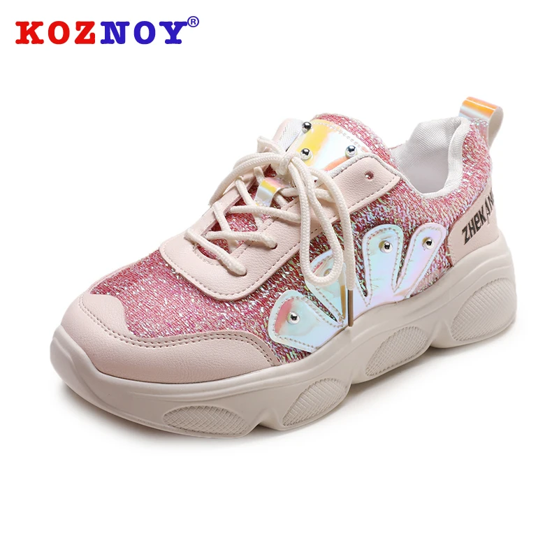 

Koznoy Women Sneakers Platform Shoes Woman Spring Autumn Pink Shiny Bling Vulcanize Shoes Flats Chunky Sneaker Lace Up Women