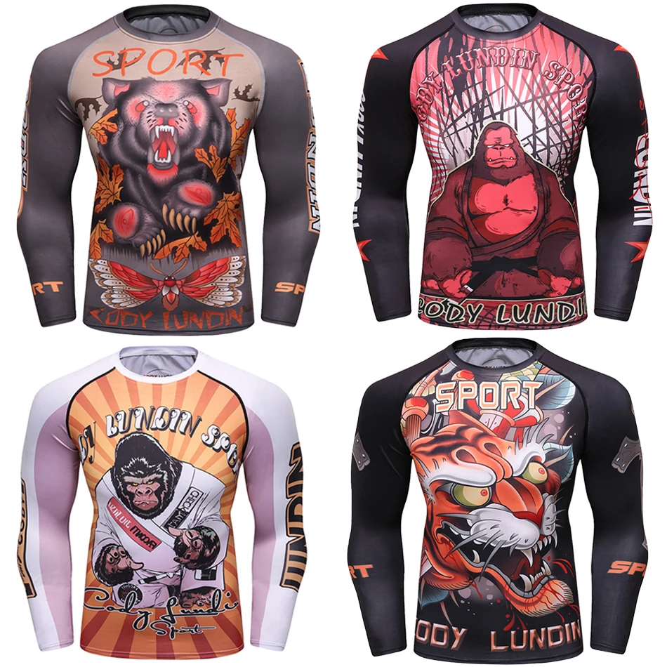

Jiu jitsu t shirts Mma rashguard long sleeve men t-shirt 3D Kickboxing Fitness Tops Bjj Bodybuilding Cross fit boxing Jerseys