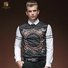Новая мода, повседневная мужская Весенняя рубашка, рубашки с узором, метросексуальные цветочные рубашки с v-образным вырезом, распродажа 15223