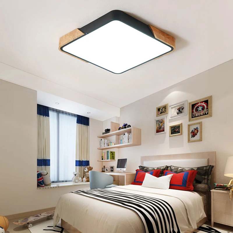  Modern Square LED Ceiling Lights Creative Solid wood Colorful Ceiling lamp for living room kids roo - 32953605473