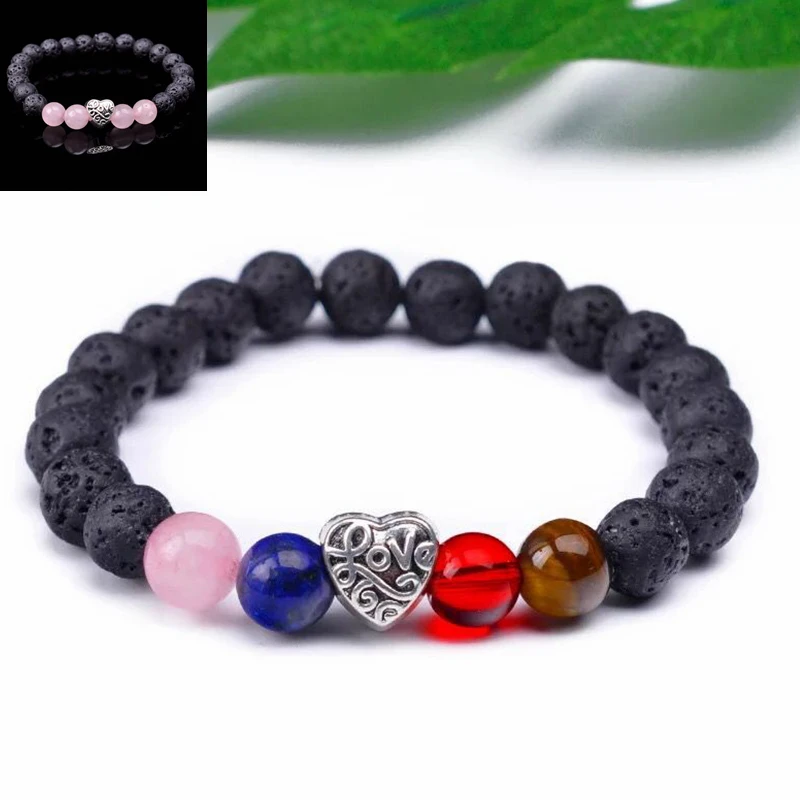 Natural Stone Mix Lava Beads Bracelets Bangles Healing 8MM Reiki Buddha Prayer For Women Men Couple Jewelry | Украшения и