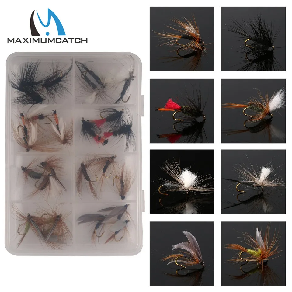 Image Maximumcatch 24Pieces Mixed Dry Flies Pack set Feather Bait Hook Fly Flies Fish Hook Lures Fishing Flies