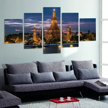 

5 Pieces Modern Home Decors Landscape Painting City Art HD Pictures Canvas Prints Free Shipping New