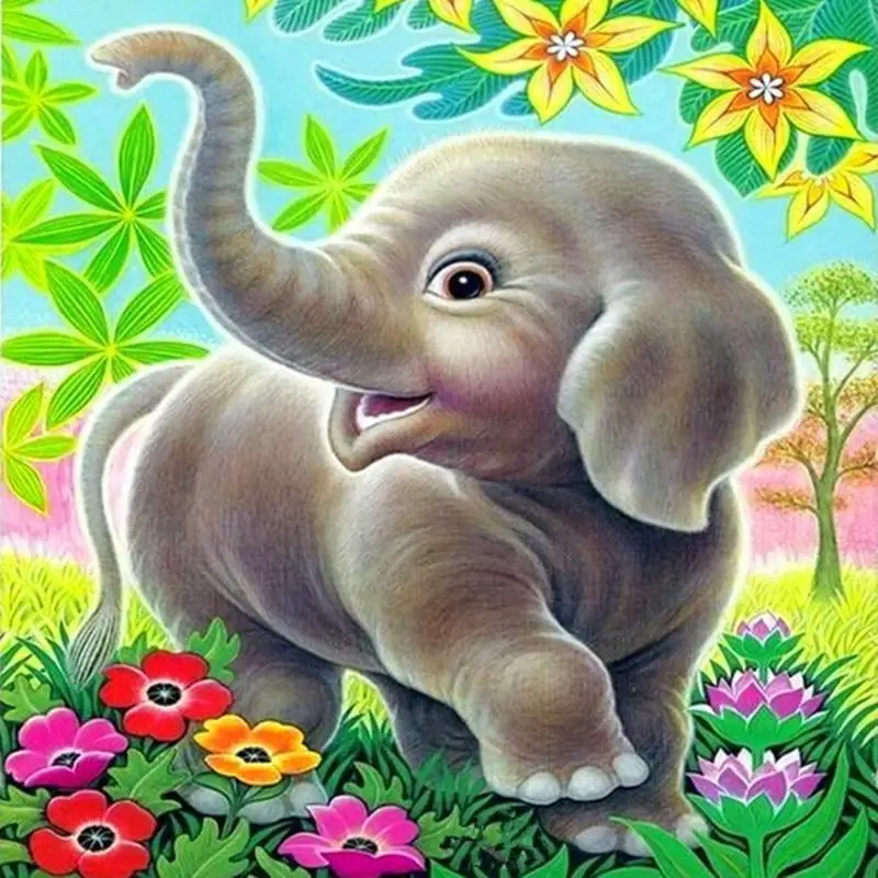 

GLymg Diy Diamond Embroidery Craft Painting 5d Diamond Painting Full Drill Baby Elephant Cartoon Diamond Art Wall Arts Decor