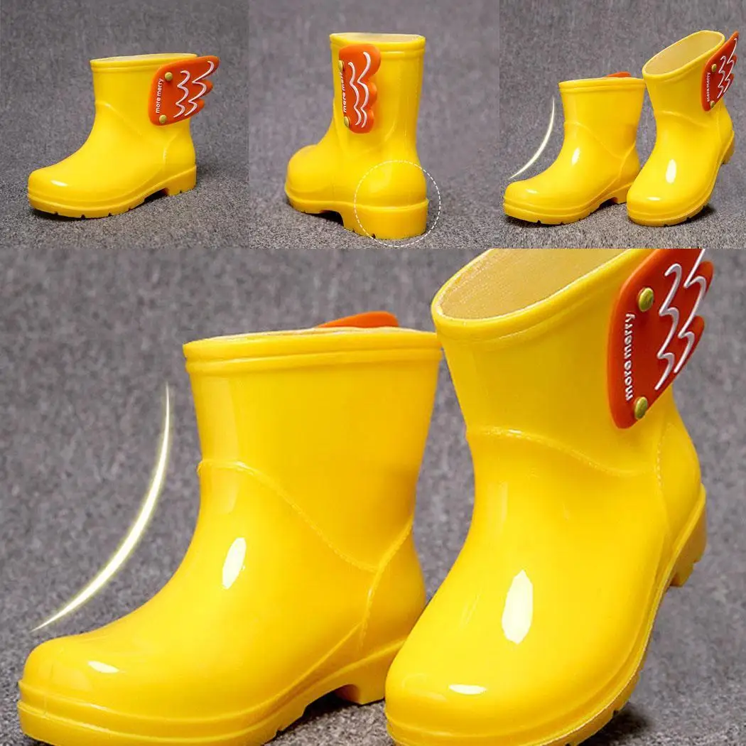 yellow 1 пара x детские резиновые сапоги для маленьких детей резиновые непромокаемые сапоги Нескользящие непромокаемые сапоги с героями мультфильмов - Цвет: yellow
