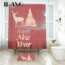 IBANO Happy New Year Shower Curtain Waterproof Polyester Fabric Bath Curtain For The Bathroom With 12 pcs Plastic Hooks