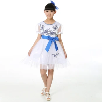 

Special Price Children's Chorus Clothing Boys Girls Blue White Porcelain Classical Chinese Suit
