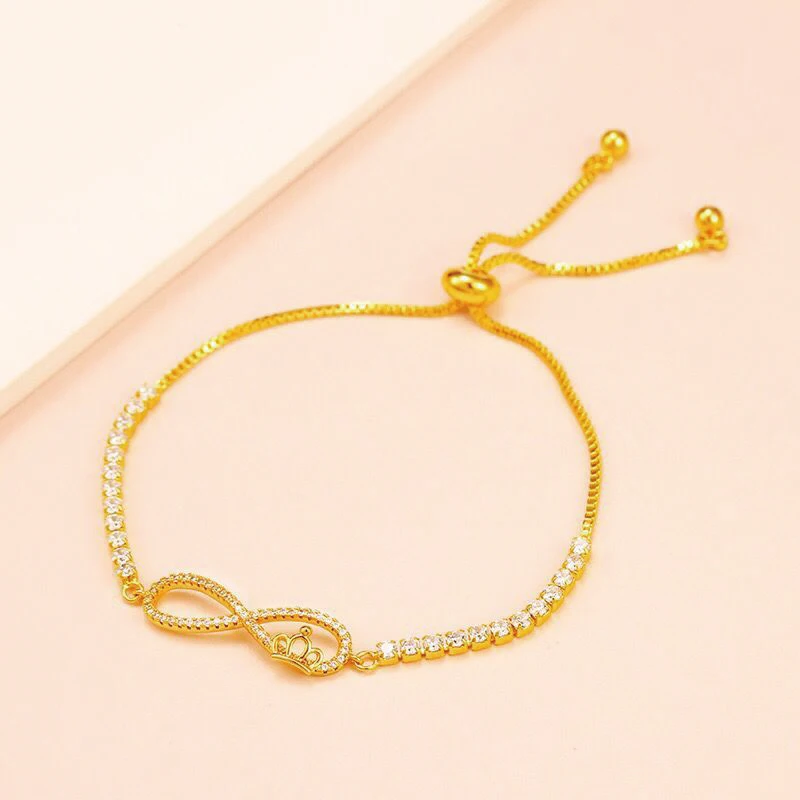 

MxGxFam Crown Zircon Bracelets For Women 24 k Pure Gold Color lead and nickel free