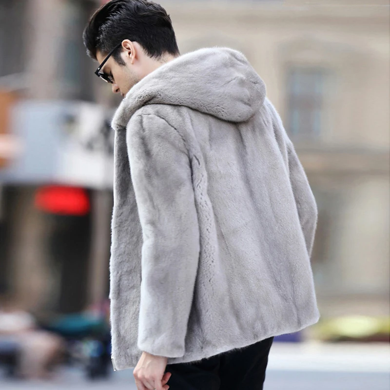 GOPLUS зимняя мужская куртка с капюшоном из искусственного меха серая мягкая искусственная норка пальто с мехом толстое теплое пальто мужские деловые пальто