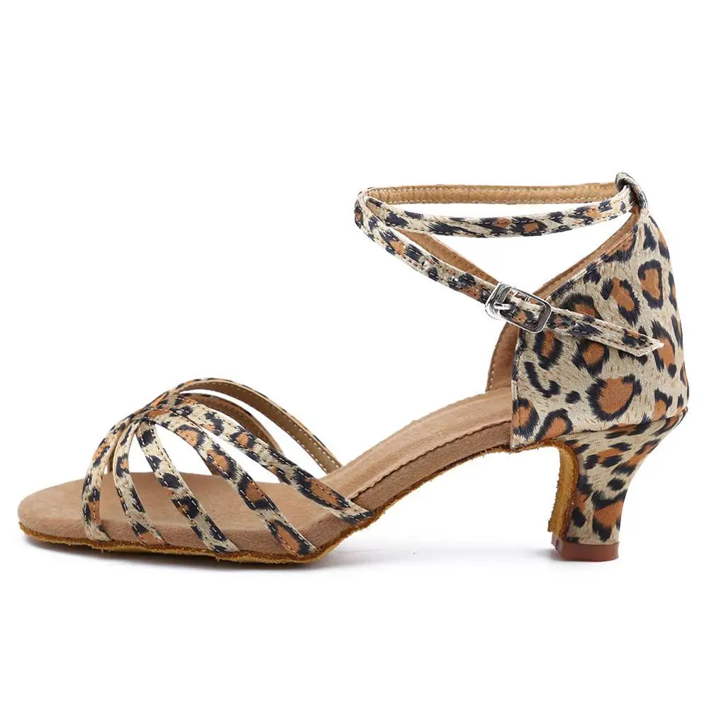 USHINE WZJ каблук 7 см/5 см Атлас Zapatos Сальса Mujer Танго танцевальная обувь для латинских танцев женская обувь для танцев - Цвет: heel 5cm Leopard