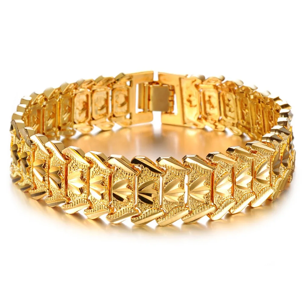 OPK JEWELRY Hot Sale Luxury Gold Color Men's Chain Bracelet Wide Cuff