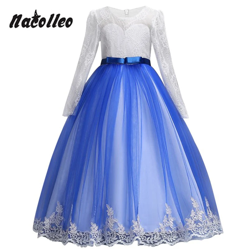

Gorgeous Girl Communion Dress Hollow Out Lace Bow tie Handmade Curvy Patchwork Embroidery Tulle Little Girls Party Clothes