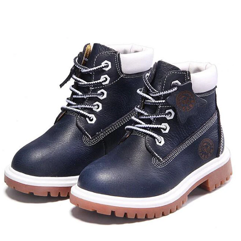 Online Nuevas botas de cuero genuino de alta calidad 21 37 otoño amarillo Martin botas para niños de felpa cálido invierno zapatos para niñas niños