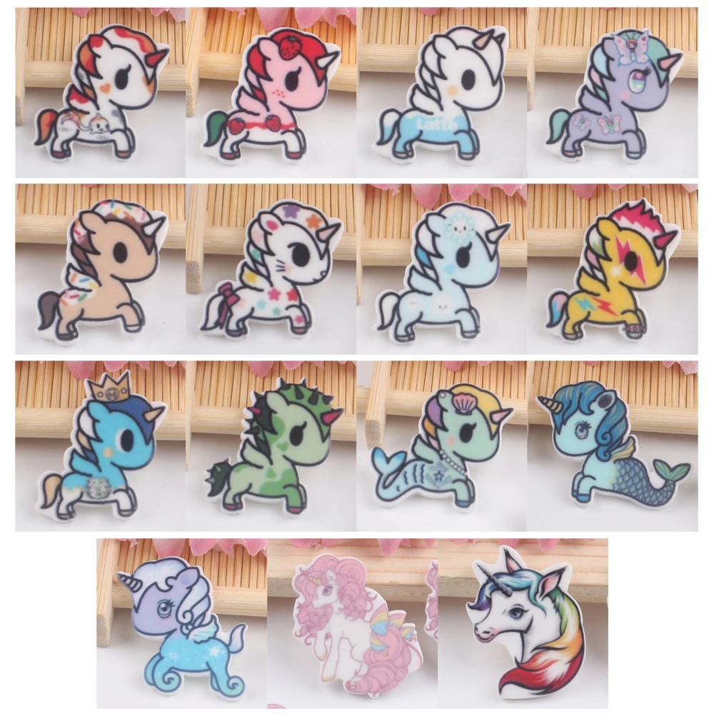 

75pcs Mixed Multicolor Cartoon Unicorn Resin Flatback Kawaii Horse Planar Resin Cabochon DIY Craft Home Decoration Accessories
