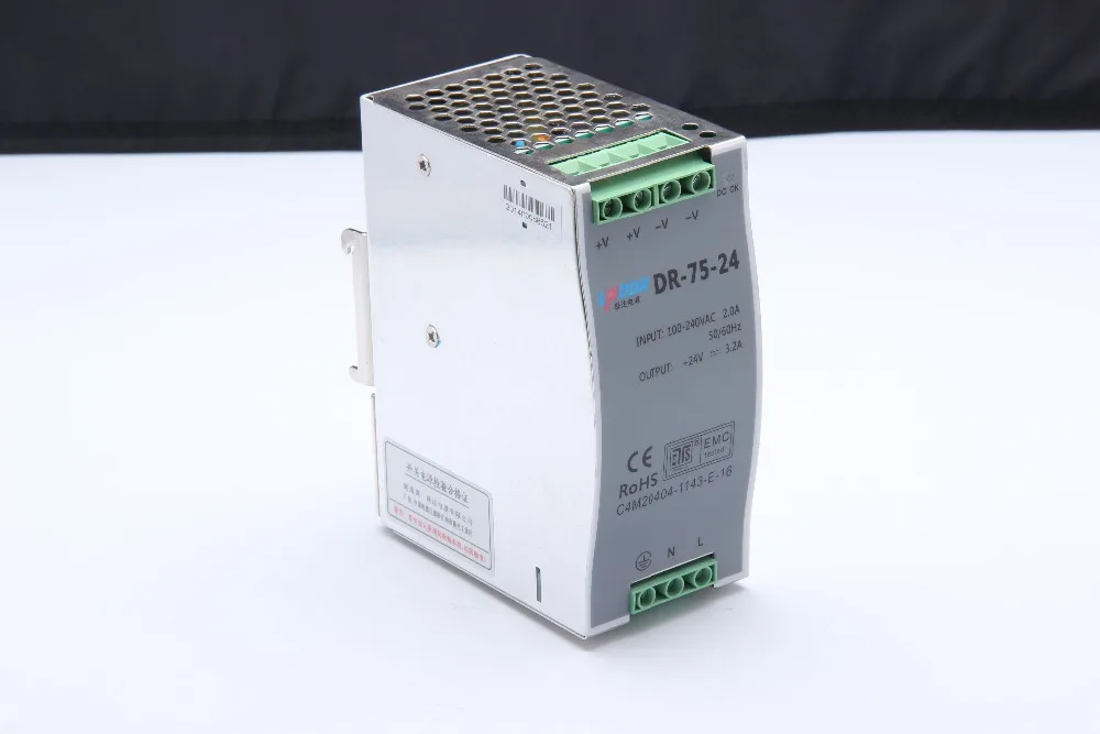 

DR-75-24 75W 24V switch power source (85-264VAC input) 75W 24vdc din rail power supply