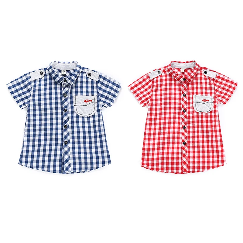 

2019 Summer Cute Kids Boys Short Sleeve Casual Blouse Summer Plaid Cartoon Printed Tops Tees Shirts Baby Clothes