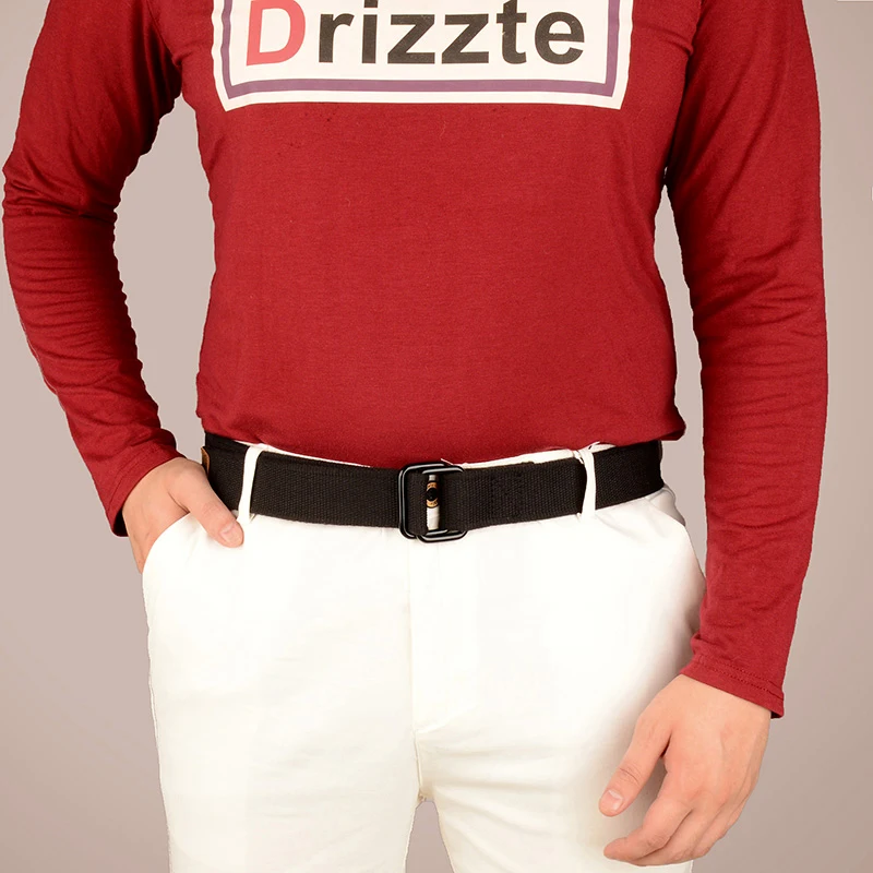 Drizzte 플러스 사이즈 100-190cm 빅 & 톨 망 더블 링 버클 코튼 캔버스 천 패브릭 벨트 웹 블랙 허리 청바지