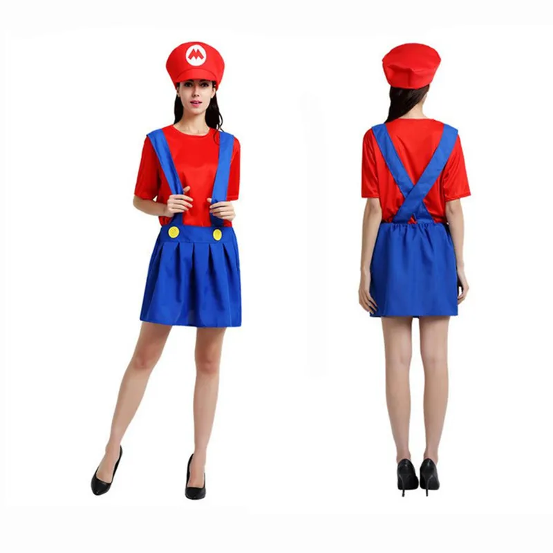 Adult Super Mario Costumes Women Red Clothing Sexy Plumber Costume