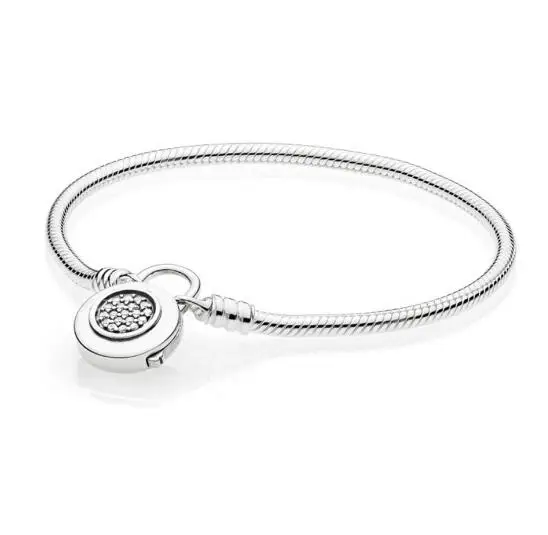 

925 Sterling Silver Pandora Bracelet Moments Smooth Bracelet With Signature Padlock Fit Lady Beads Charm Pendant Jewelry