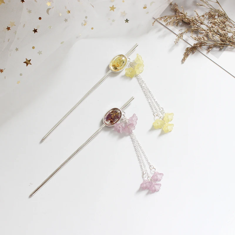 

2020 New Hot Fashion Tassels Resin Stereoscopic Flower Feautiful Women Jewelry Personalidad Casual Hairwear Hair Sticks 3254