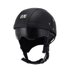 Leather Helmet Harley BLACK Motorcycle Open Face Half Helmet Chopper Biker Pilot Vespa with dark lens for 55 to 61cm free size new german motorcycle wwii style half helmet chopper biker pilot goggles open face moto motocicleta with free goggle and mask