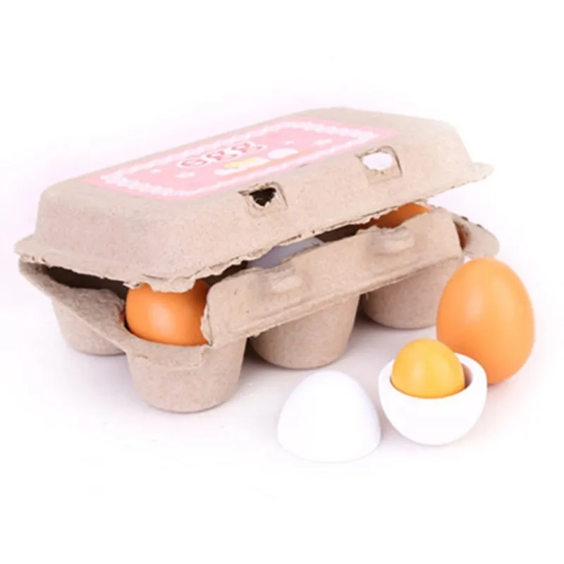 

Montessori 6pcs/Set Wooden Eggs Kitchen Toys Set Pretend Play Food Toys For Kindergarten Children Oyuncak Brinquedos Juguetes