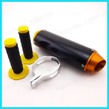 

Gold 38mm CNC Aluminum Exhaust Muffler + 7/8" Handlebar Soft Throttle Hand Grips For Motocross Pit Dirt Bike SSR YCF Thumpstar