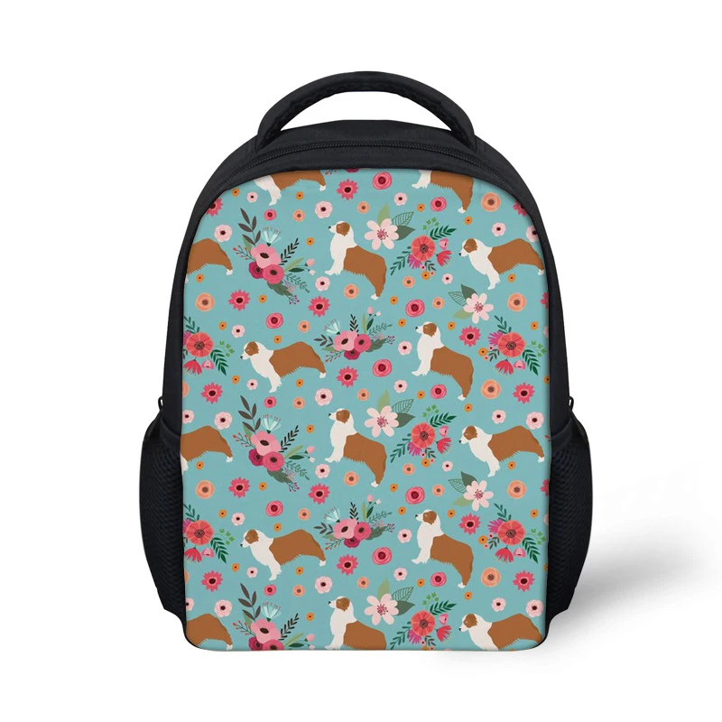 Kids Girls Cute Australian Shepard Flower Printing School Bags Children