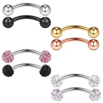 

8PCS 20G Crystal Ferido& Shiny Ball Curved Barbell Eyebrow Ear Ring Body Piercing Jewelry 8mm 10mm