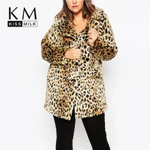 Kissmilk 2016 Women Plus Size Leopard Fur Side Pockets 3XL 4XL 5XL 6XL Big Large Size Vintage Elegant Warm Coat