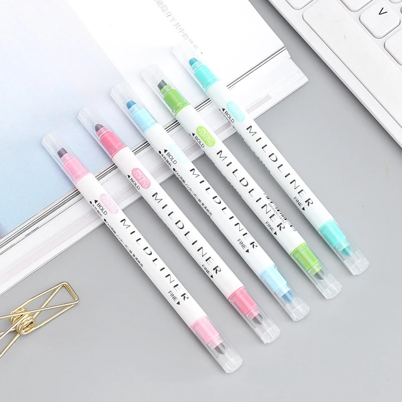 

12 pcs/lot Colored Mildliner Pen Set Double Head Creative Fluorescent Pen Art Marker Pen Highlighters for Writing Supplies