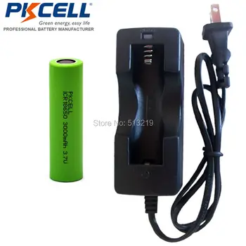 

PKCELL Flat Top Lithium Battery Liion Rechargeable Batteries ICR18650 3000mAh 18650 Batteria with Single Slot US/EU Plug Charger