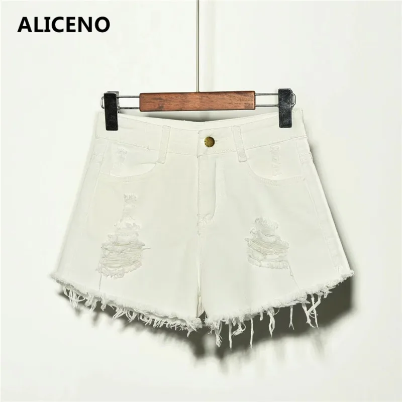 ALICENO, новинка 2019, большие размеры, S-6XL, хит продаж, лето, с высокой талией, кисточками, женские джинсовые шорты, большие размеры, Шорты