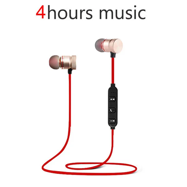 Bluetooth наушники беспроводные наушники магнитные наушники для бега Bluetooth гарнитура спортивный стерео наушник с басом с микрофоном для телефона - Цвет: Red-4hours