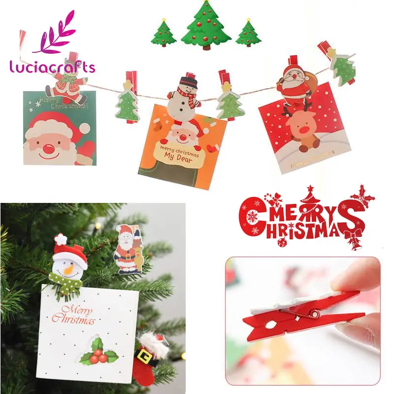 Lucia crafts 6 шт./лот 48*7 мм Дед Мороз деревянный зажим для фотографий рождественские украшения принадлежности для скрапбукинга «сделай сам» E0712